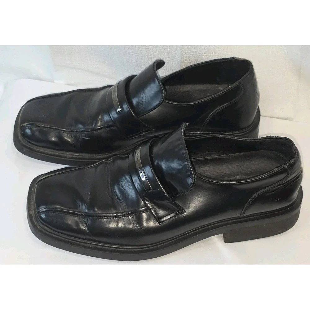 Kenneth Cole Reaction Square Toe Slip On Dress Shoes Black‎ Leather Men Size 9